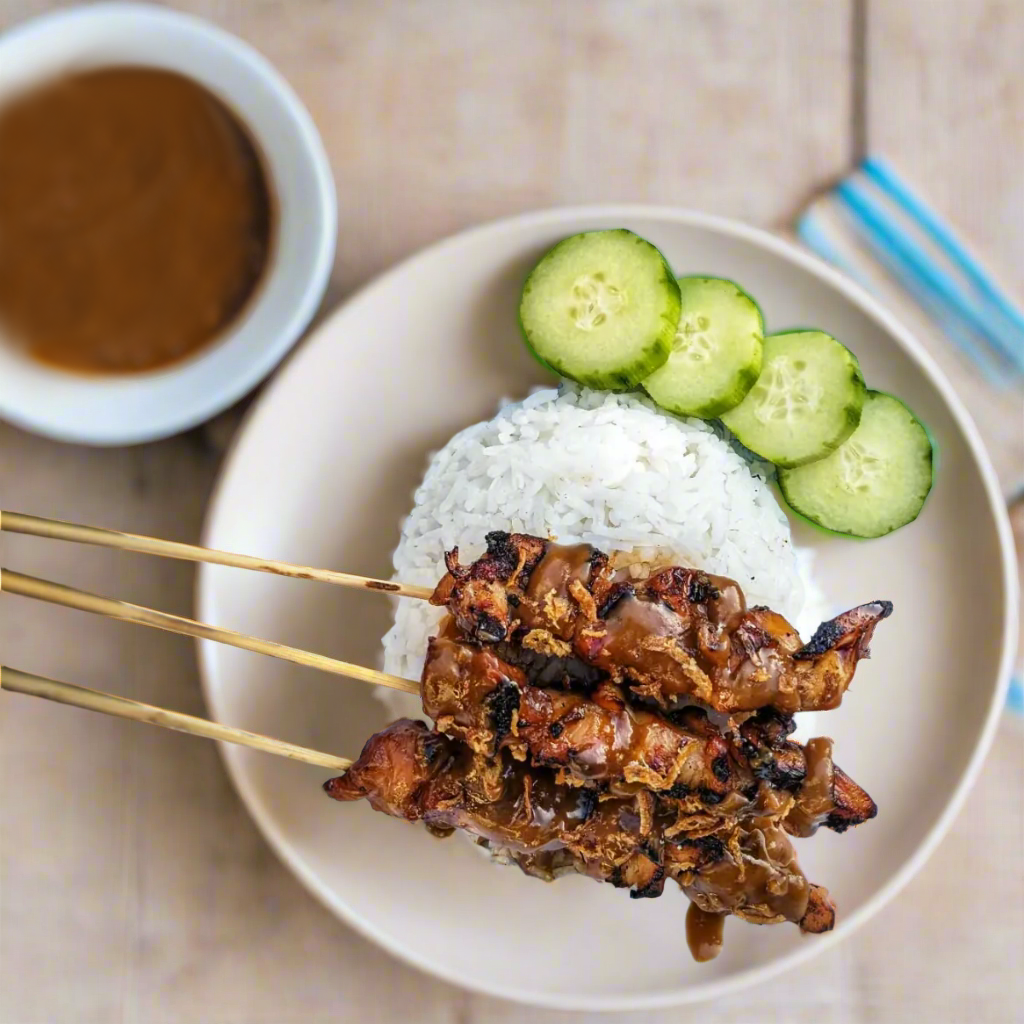 Chicken skewers with Eighteen Thousand Islands’ Satay Sauce.